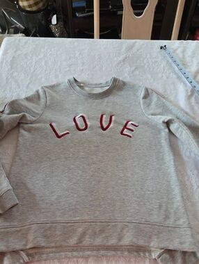 "LOVE" Embroidery Sweatshirt With Jagged Bottom Edge Detail